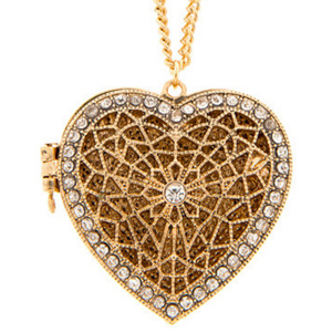 2. Antique Gold Crystal Accent Filigree Heart Locket Pendant Necklace