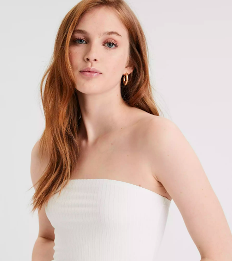 woman modeling white tube top