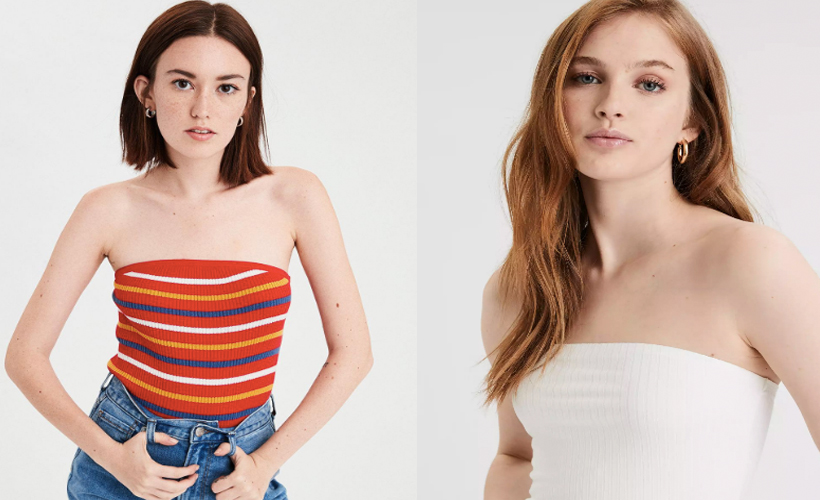 side by side of two women modeling tube tops