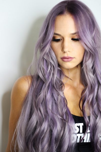 woman with pastel purple hair