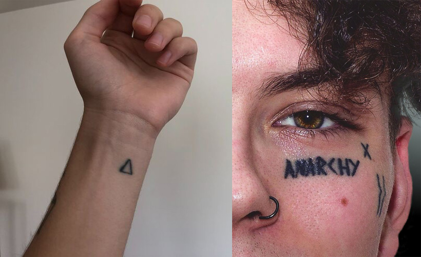 wrist and face tattoo