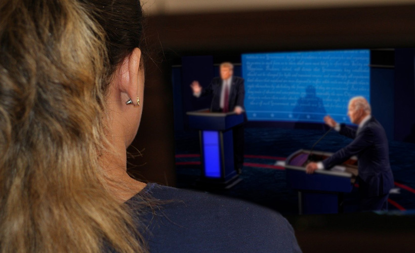 woman watching presidential debates