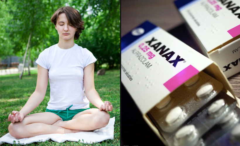 Woman meditating and Xanax