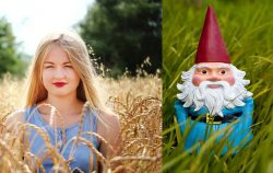 girl in field next to travelocity gnome