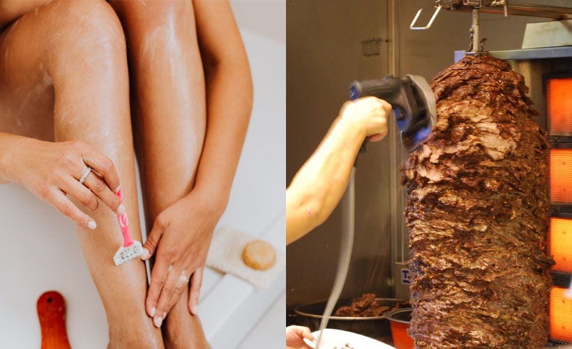 Woman Shaving Leg Like a Gyro
